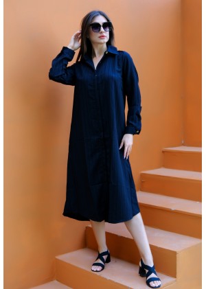 Kadın Soft Touch Düğmeli Uzun Elbise – Siyah