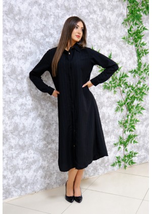 Kadın Soft Touch Düğmeli Uzun Elbise – Siyah