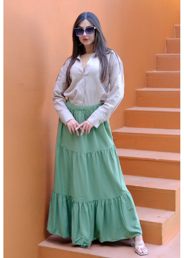 Soft Nature Kadın Katlı Yeşil Etek