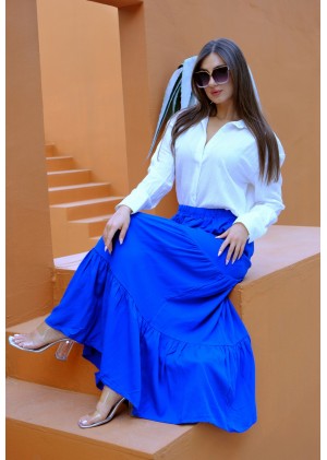 Soft Nature Kadın Katlı Saks Mavisi Etek