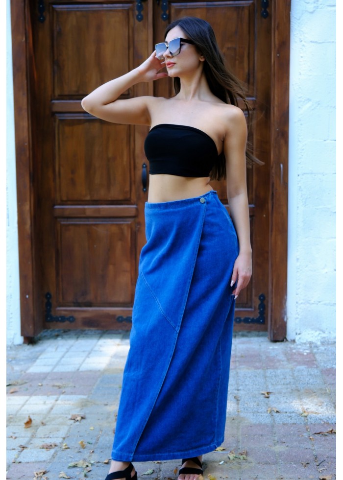 WrapFit Denim Etek – Koyu Mavi