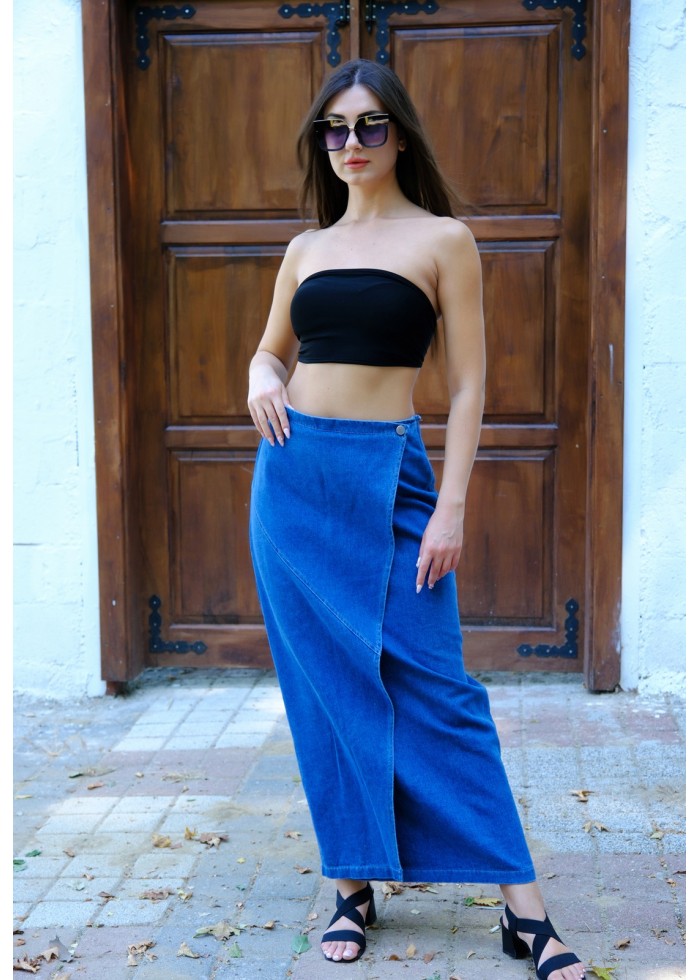 WrapFit Denim Etek – Koyu Mavi