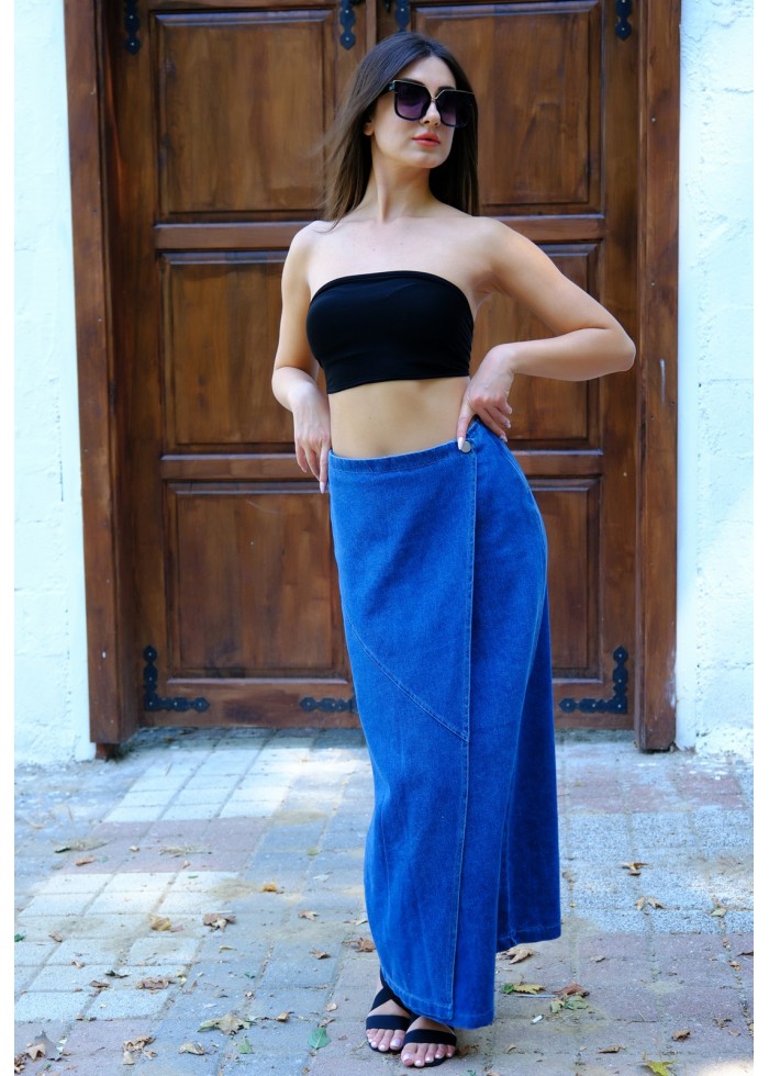 WrapFit Denim Etek – Koyu Mavi