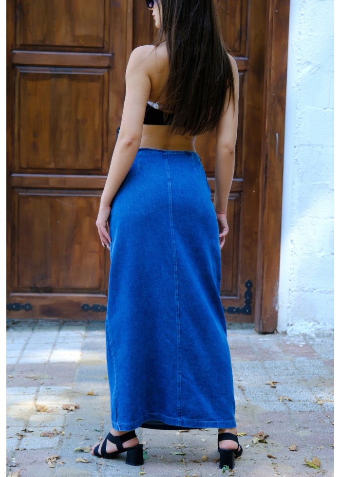 WrapFit Denim Etek – Koyu Mavi