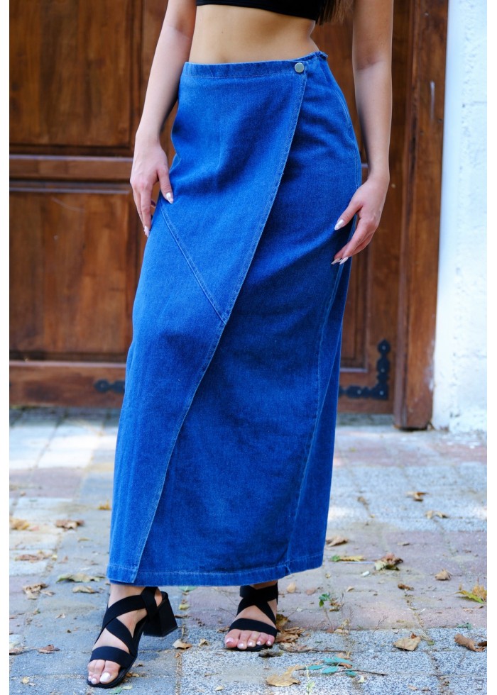 WrapFit Denim Etek – Koyu Mavi