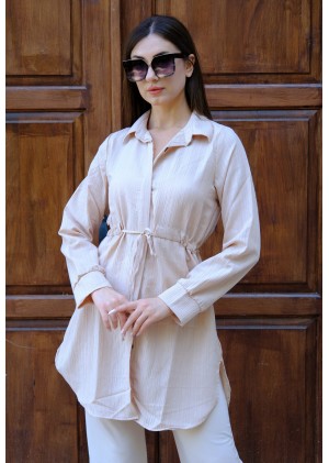 Kadın Fit Şık ve Rahat Bağlamalı Tunik – Bej