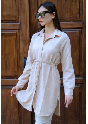 Kadın Fit Şık ve Rahat Bağlamalı Tunik – Bej