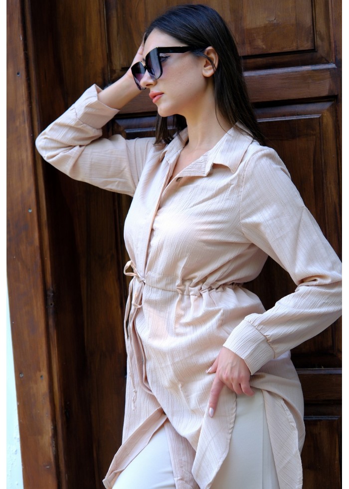 Kadın Fit Şık ve Rahat Bağlamalı Tunik – Bej