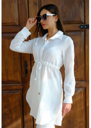 Kadın Fit Şık ve Rahat Bağlamalı Tunik – Beyaz