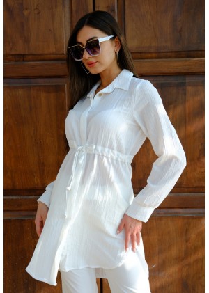 Kadın Fit Şık ve Rahat Bağlamalı Tunik – Beyaz
