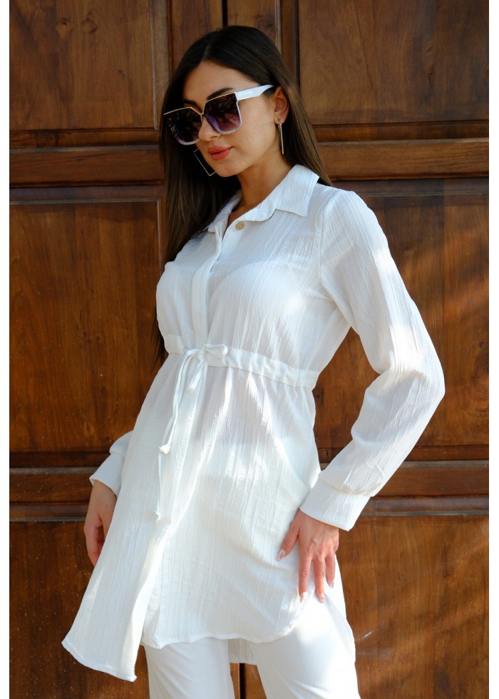 Kadın Fit Şık ve Rahat Bağlamalı Tunik – Beyaz