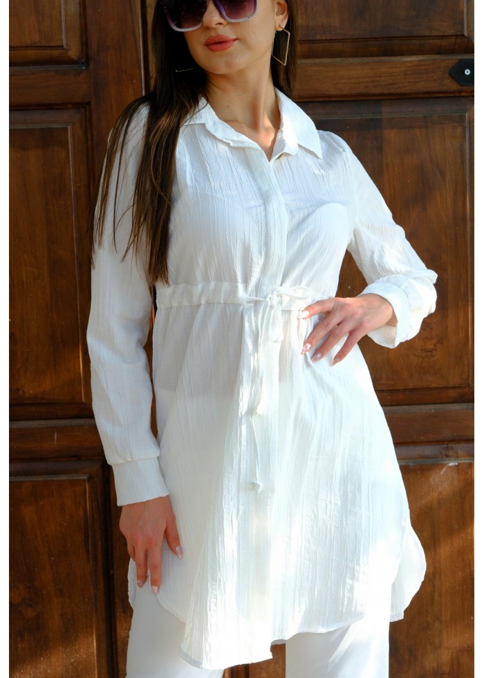 Kadın Fit Şık ve Rahat Bağlamalı Tunik – Beyaz