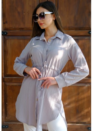 Kadın Fit Şık ve Rahat Bağlamalı Tunik – Gri