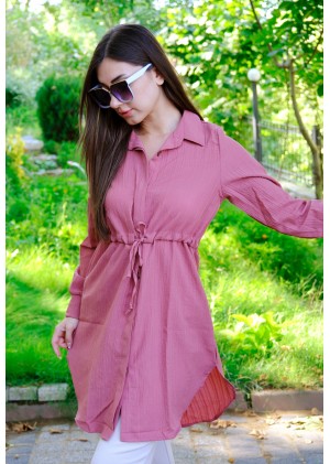 Kadın Fit Şık ve Rahat Bağlamalı Tunik – Gül Kurusu