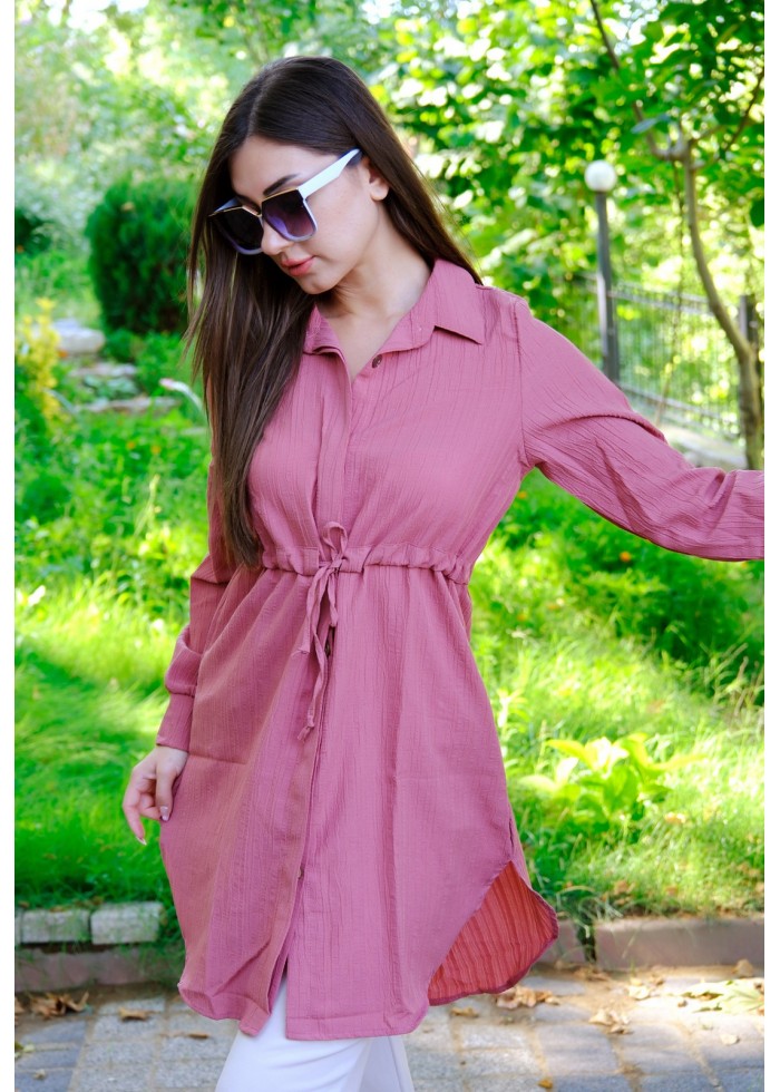 Kadın Fit Şık ve Rahat Bağlamalı Tunik – Gül Kurusu