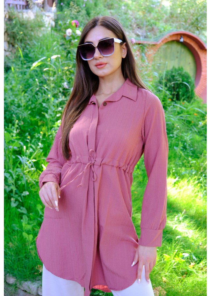 Kadın Fit Şık ve Rahat Bağlamalı Tunik – Gül Kurusu