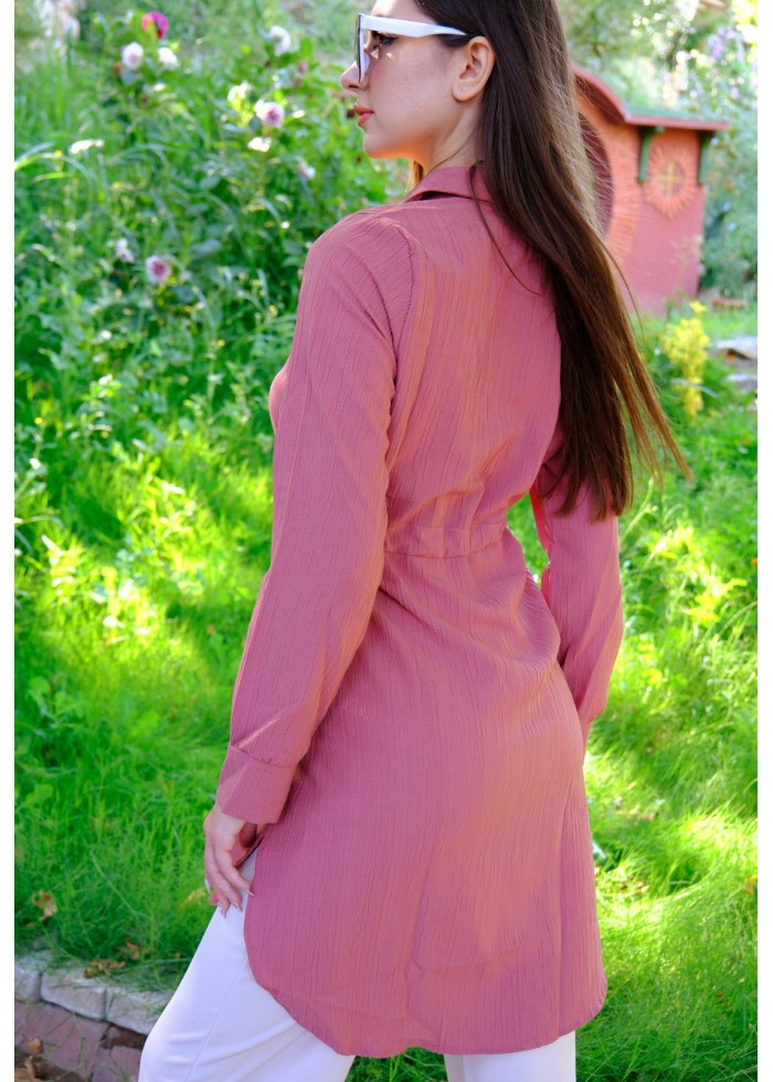 Kadın Fit Şık ve Rahat Bağlamalı Tunik – Gül Kurusu