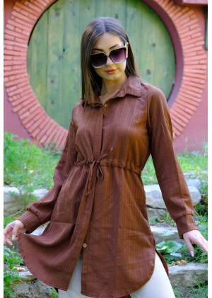 Kadın Fit Şık ve Rahat Bağlamalı Tunik – Kahverengi