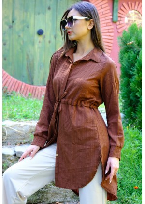 Kadın Fit Şık ve Rahat Bağlamalı Tunik – Kahverengi