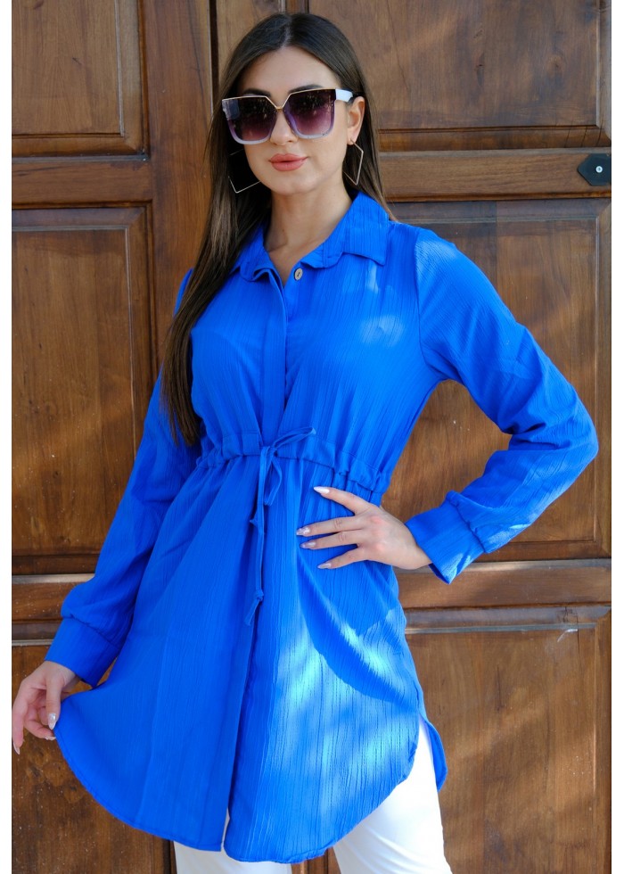 Kadın Fit Şık ve Rahat Bağlamalı Tunik – Saks Mavisi