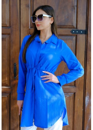 Kadın Fit Şık ve Rahat Bağlamalı Tunik – Saks Mavisi