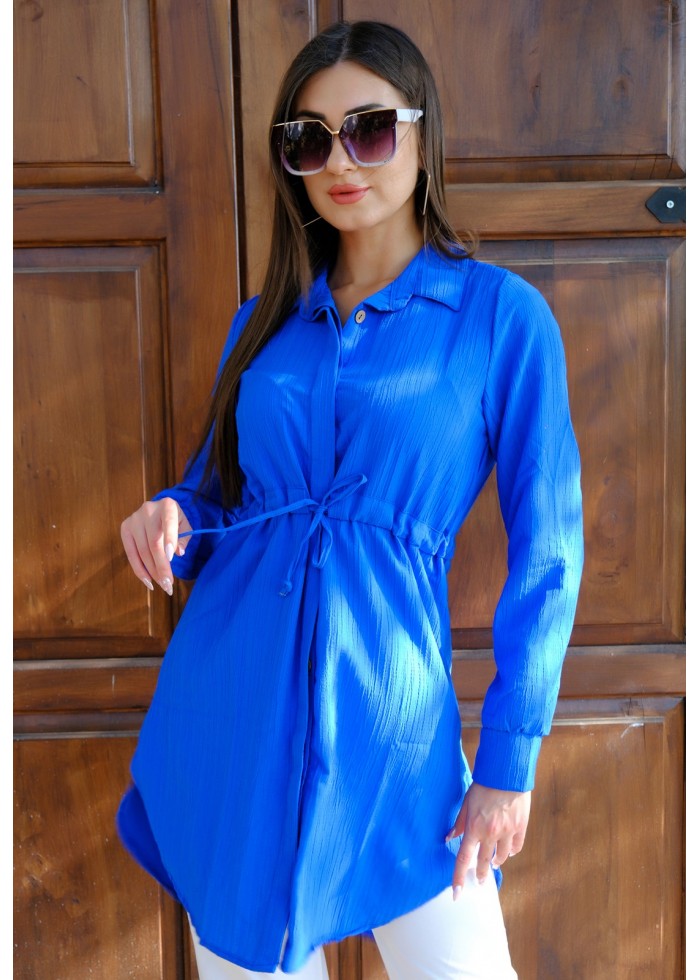 Kadın Fit Şık ve Rahat Bağlamalı Tunik – Saks Mavisi