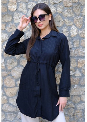 Kadın Fit Şık ve Rahat Bağlamalı Tunik – Siyah