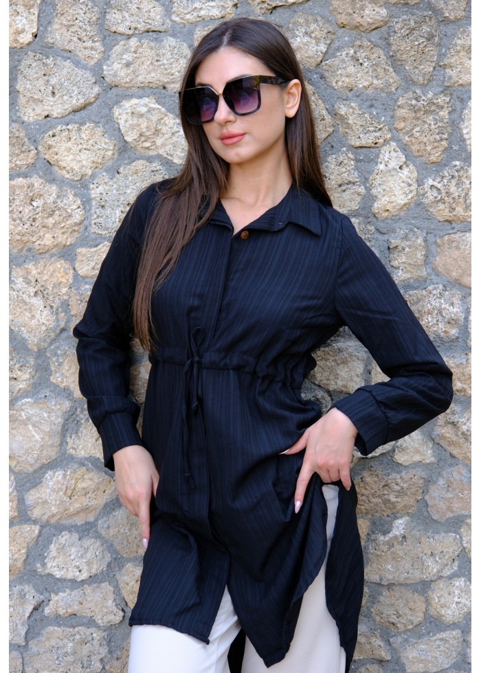 Kadın Fit Şık ve Rahat Bağlamalı Tunik – Siyah