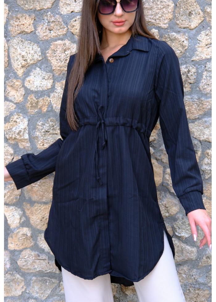 Kadın Fit Şık ve Rahat Bağlamalı Tunik – Siyah