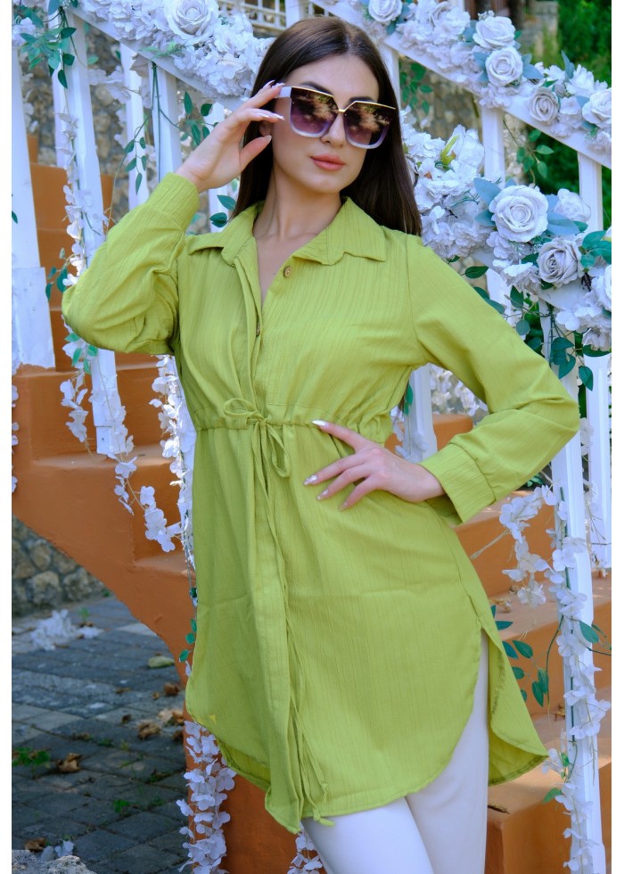 Kadın Fit Şık ve Rahat Bağlamalı Tunik – Yağ Yeşili