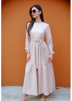 Royal Bloom – Kadın Elegance Kuşak Detaylı Elbise – Bej
