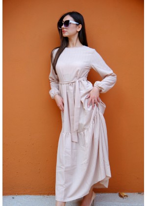 Royal Bloom – Kadın Elegance Kuşak Detaylı Elbise – Bej