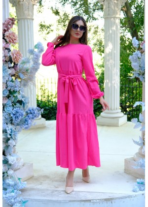 Royal Bloom – Kadın Elegance Kuşak Detaylı Elbise – Fuşya