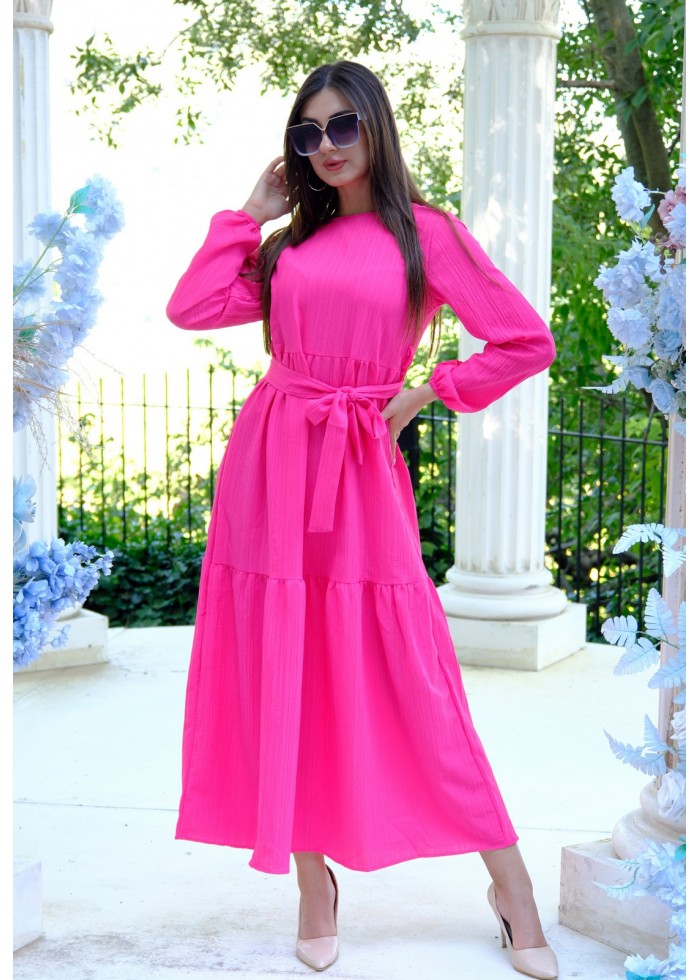 Royal Bloom – Kadın Elegance Kuşak Detaylı Elbise – Fuşya