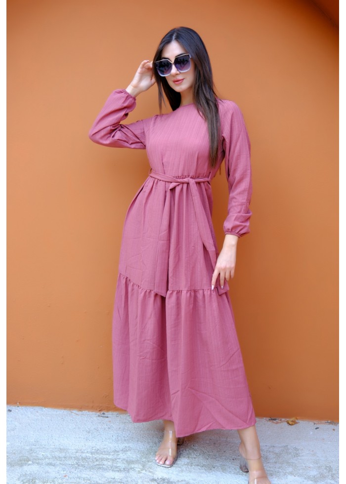 Royal Bloom – Kadın Elegance Kuşak Detaylı Elbise – Gül Kurusu