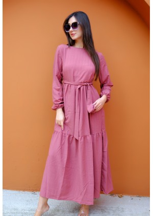 Royal Bloom – Kadın Elegance Kuşak Detaylı Elbise – Gül Kurusu