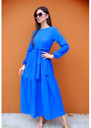 Royal Bloom – Kadın Elegance Kuşak Detaylı Elbise – Saks Mavisi