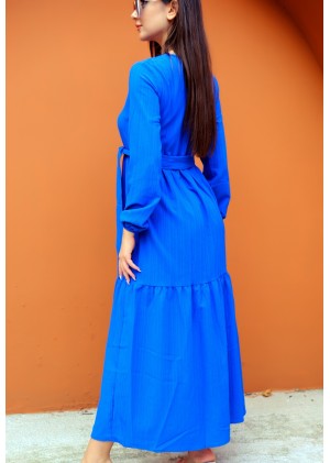 Royal Bloom – Kadın Elegance Kuşak Detaylı Elbise – Saks Mavisi