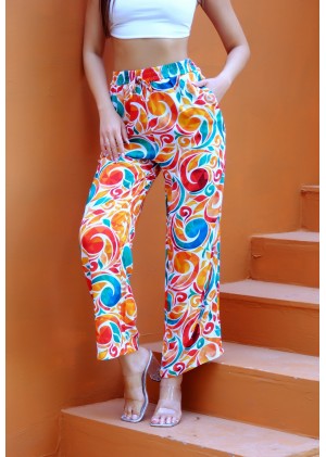 Kadın Bohem Yazlık Viskon Pantolon – Renk Seçenekli - Desen7