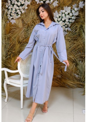 Zamansız Dokunuş – Düğmeli Kuşak Detaylı Elbise – Gri
