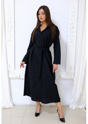 Zamansız Dokunuş – Düğmeli Kuşak Detaylı Elbise – Siyah