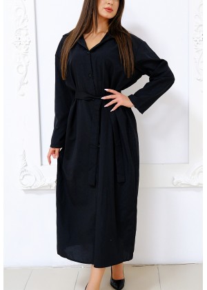 Zamansız Dokunuş – Düğmeli Kuşak Detaylı Elbise – Siyah