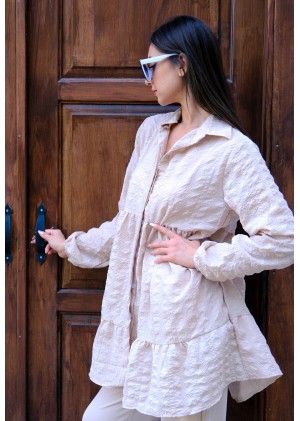 Zarif Duruş – Gofre Tunik – Açık Bej