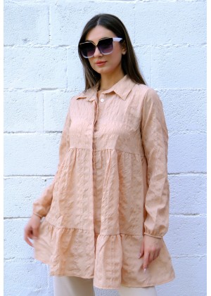 Zarif Duruş – Gofre Tunik – Bej