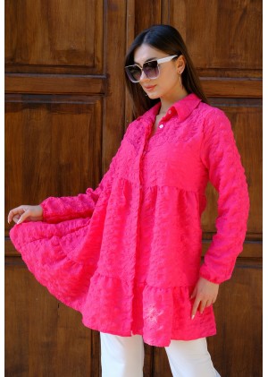 Zarif Duruş – Gofre Tunik – Fuşya