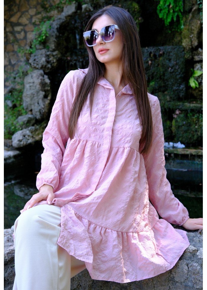 Zarif Duruş – Gofre Tunik – Pembe