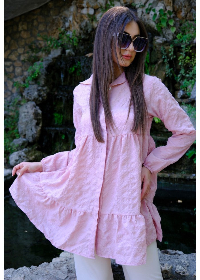 Zarif Duruş – Gofre Tunik – Pembe