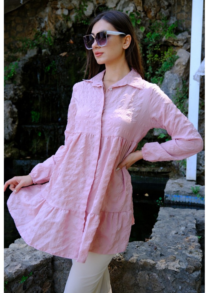 Zarif Duruş – Gofre Tunik – Pembe