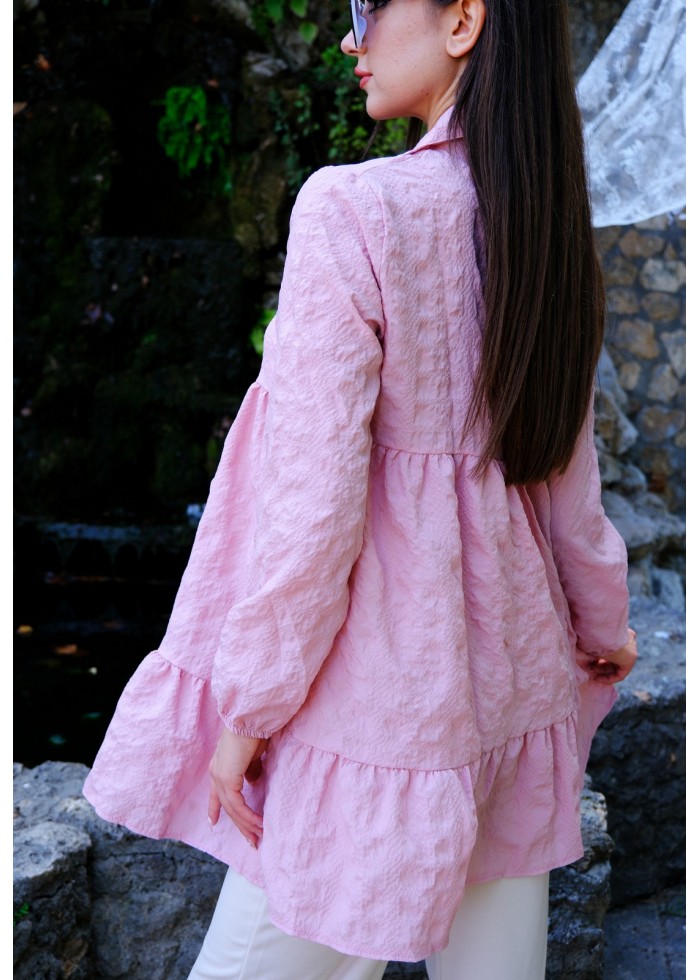 Zarif Duruş – Gofre Tunik – Pembe