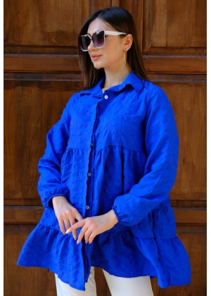 Zarif Duruş – Gofre Tunik – Saks Mavi